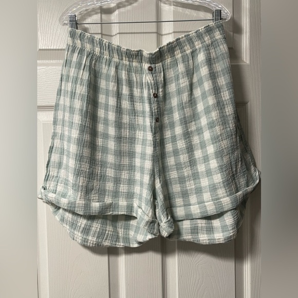 NWT: FREE PEOPLE Sunday Morning Boxer Aqua Gingham Size Large - Picture 4 of 9